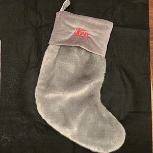 NEW POTTERY BARN “Ken” Grey Faux Fur Stocking.  New 2022. Red embroidered “Ken”
